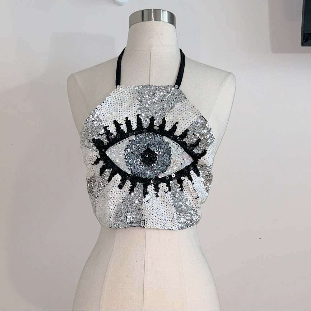 Evil Eye Halter Top, Hand-beaded - Vintage